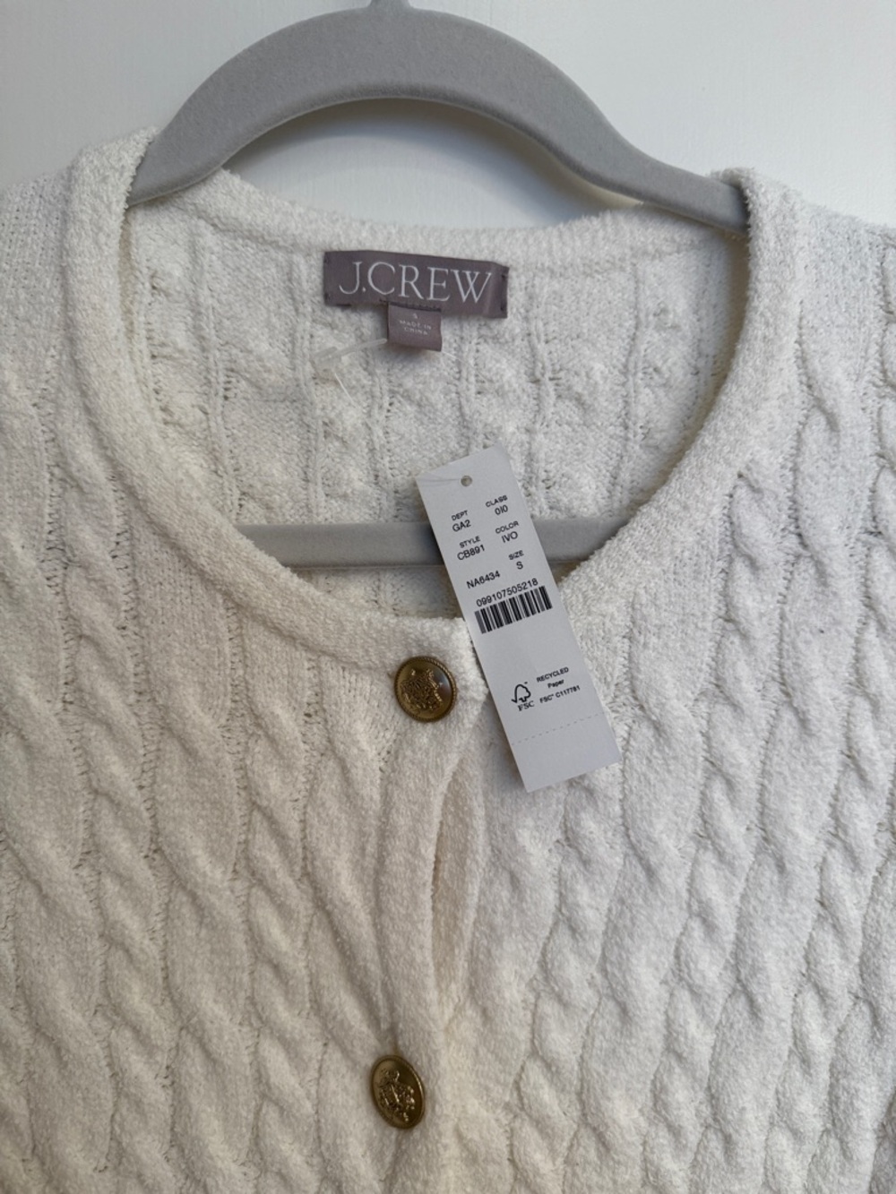 J. Crew Odette Ivory Cable Knit Cropped Lady Jacket with Gold Buttons NWT - Picture 3 of 6